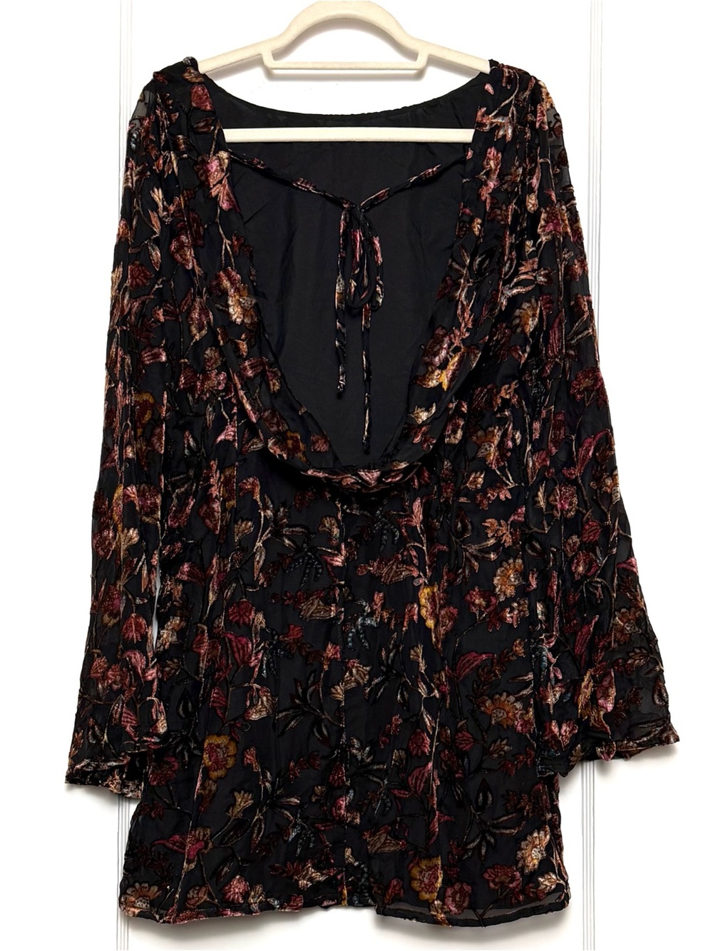 LULUS Floral Burnout Velvet Bell Sleeve Whimsigoth Dark Fairycore Dress XXL - Picture 5 of 7